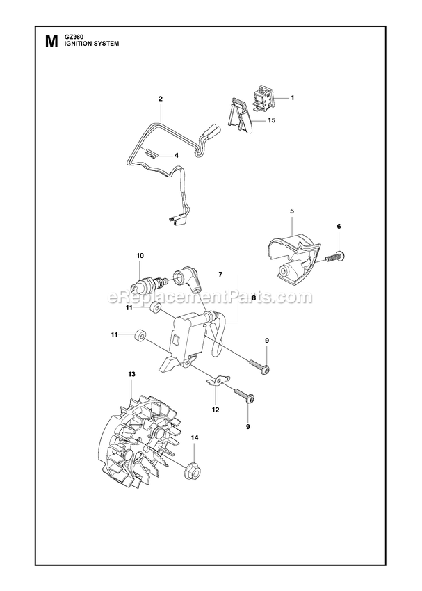 Ignition System Diagram and Parts List for GZ360  RedMax Chainsaw