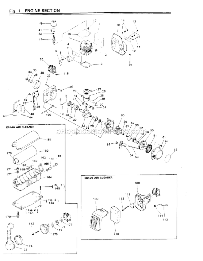 Engine Diagram and Parts List for EB440 700001 AND UP RedMax Leaf Blower / Vacuum