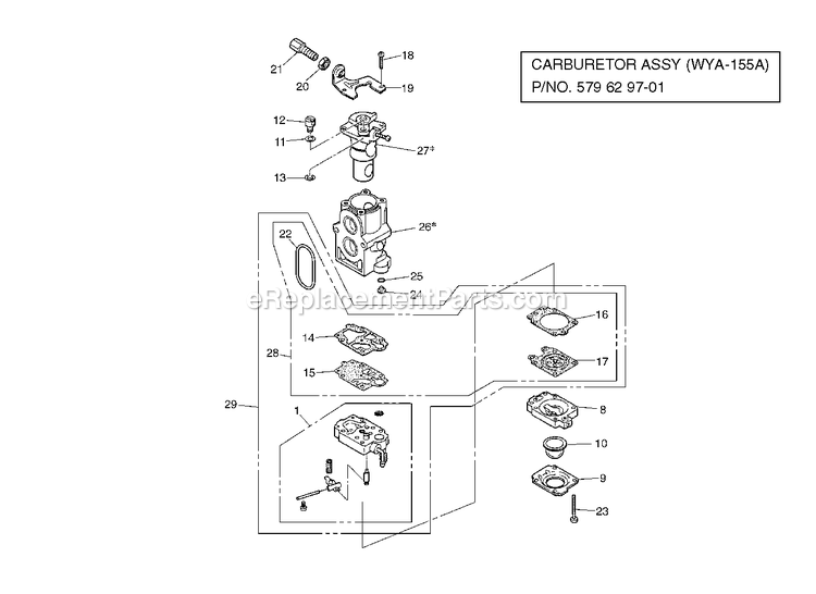 Carburetor Details Diagram and Parts List for EBZ8500 (10200101 AND UP)(2012-08) RedMax Leaf Blower / Vacuum
