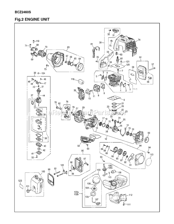 Engine Diagram and Parts List for BCZ2460S (00400101 AND UP)(2012-08) RedMax Edger