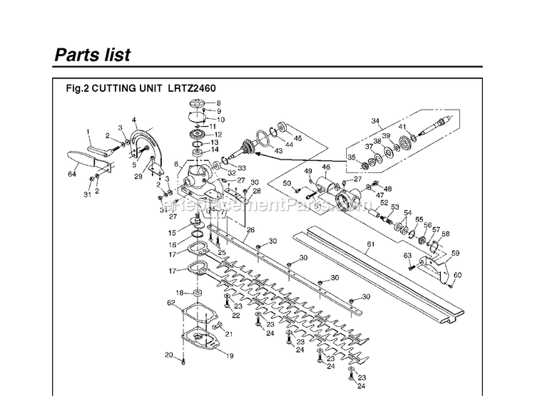 Cutting Arm And Blade Guard Diagram and Parts List for LRTZ2460 00100101 AND UP RedMax Hedge Trimmer