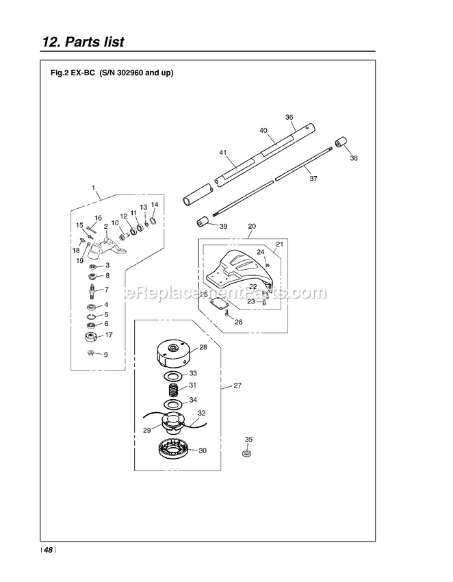 Attachments Diagram and Parts List for EXZ2500S 50100000 AND UP RedMax Edger