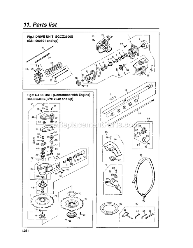 Drive Diagram and Parts List for SGCZ2500S 305579 AND UP RedMax Edger