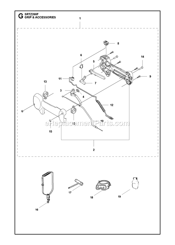 Throttle Controls Diagram and Parts List for SRTZ260F  RedMax Hedge Trimmer