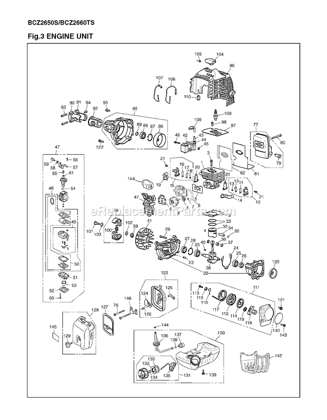 Engine Diagram and Parts List for BCZ2650S 91000101 AND UP RedMax Edger