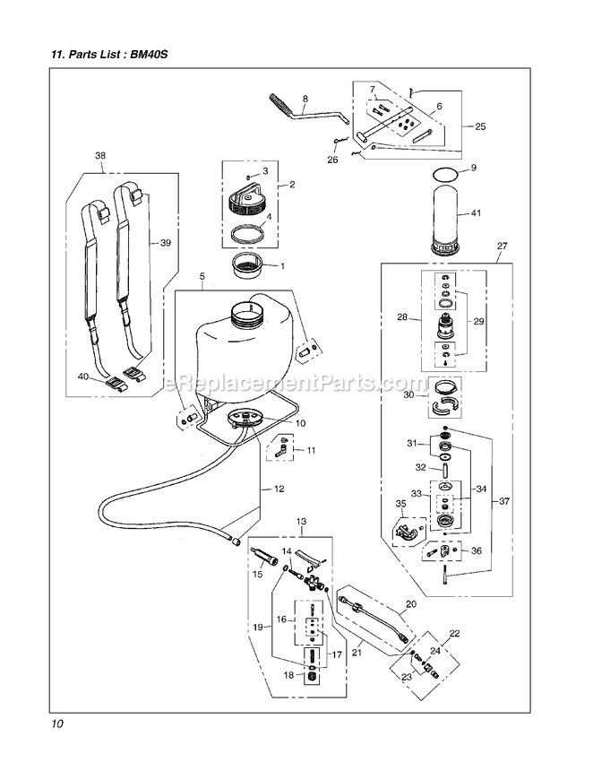 Product Complete Diagram and Parts List for BM40S 000001 AND UP RedMax Sprayer