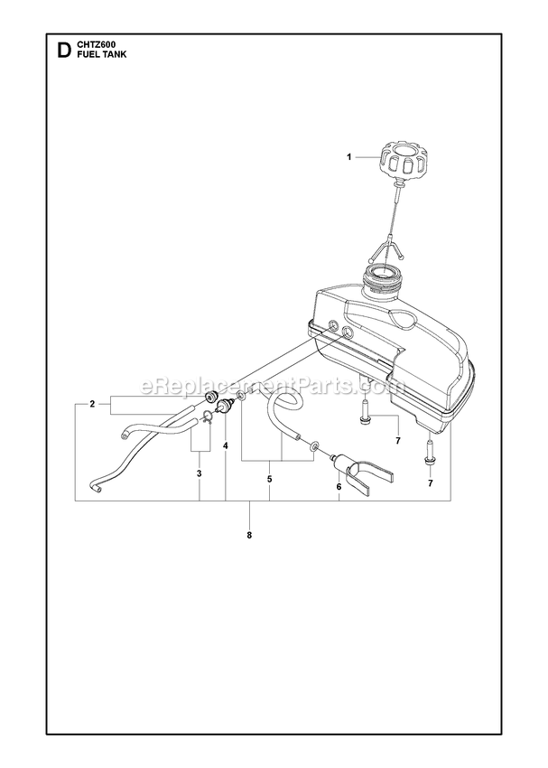 Fuel Tank Diagram and Parts List for CHTZ600  RedMax Hedge Trimmer