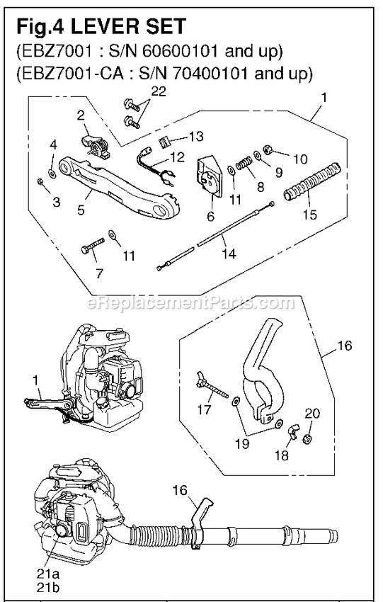 Handle And Controls Diagram and Parts List for EBZ7001 60600101 AND UP RedMax Leaf Blower / Vacuum