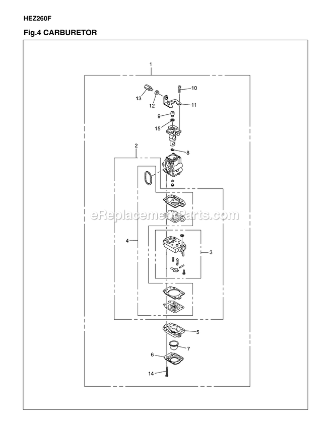 Carburetor Diagram and Parts List for HEZ260F 2017-03 RedMax Edger