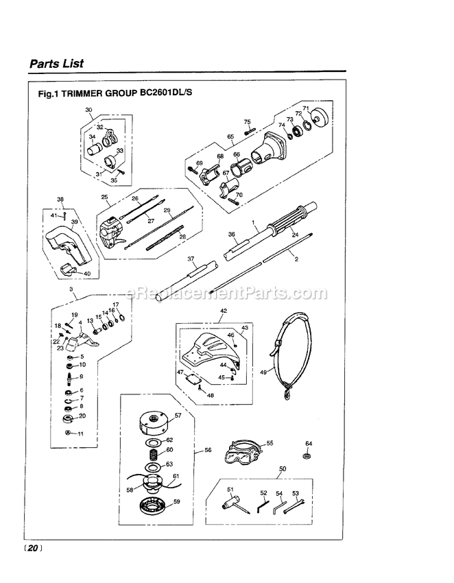 Drive Diagram and Parts List for BC2601DLS 900101 AND UP RedMax Edger