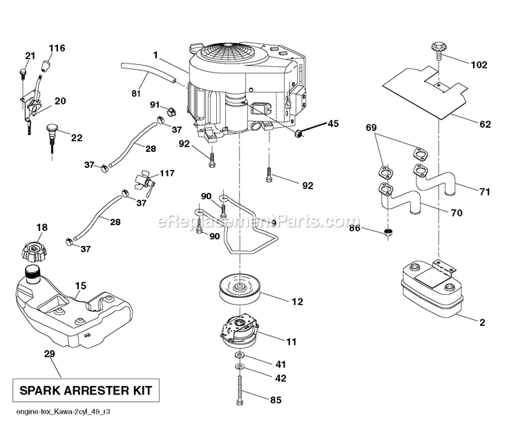 Engine Diagram and Parts List for GT2454F (96043023800)(2017-10) RedMax Lawn Tractor
