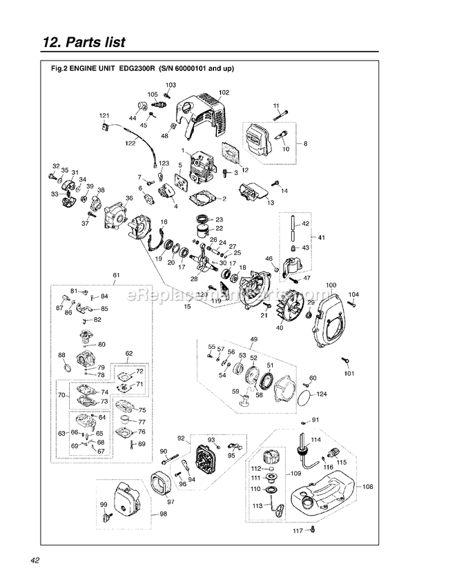 Engine Diagram and Parts List for EDG2300R 6000101 AND UP RedMax Auger