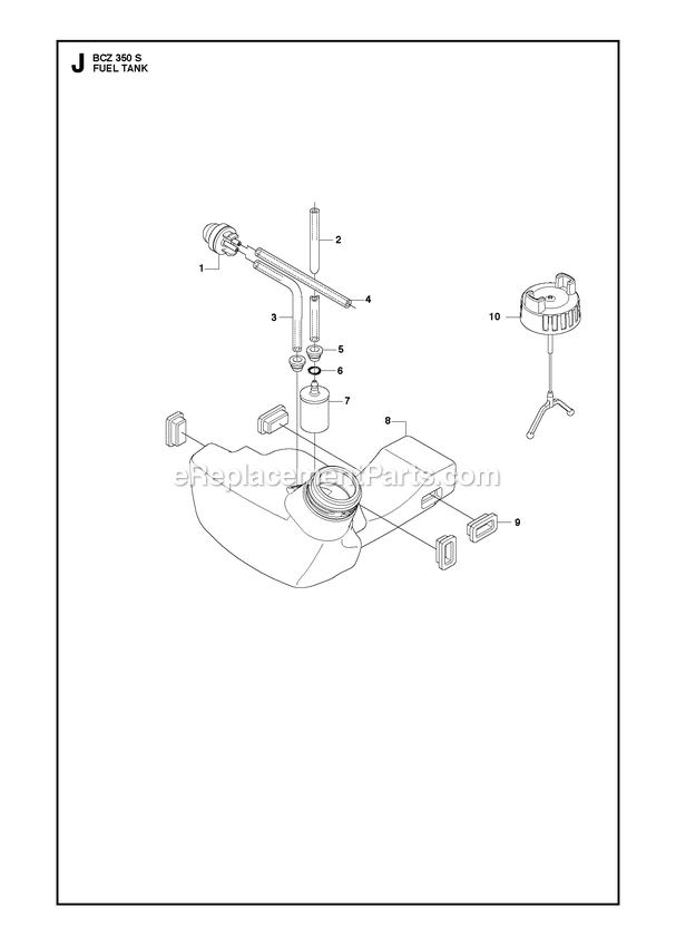 Fuel Tank Diagram and Parts List for BCZ350S  RedMax Brush Cutter