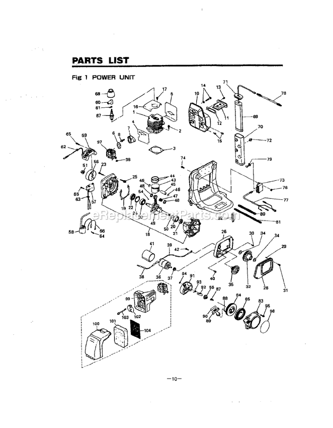 Engine Diagram and Parts List for EBA431 711927 AND UP RedMax Leaf Blower / Vacuum