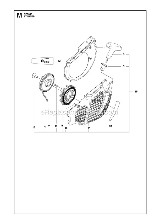 Starter Diagram and Parts List for GZ5000  RedMax Chainsaw