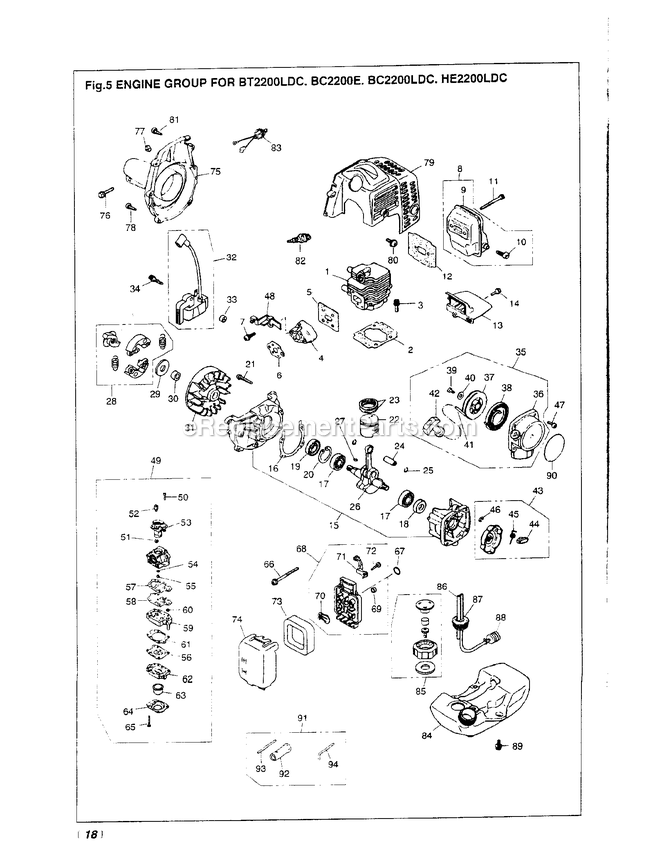 Engine Diagram and Parts List for BT2201 000000 AND UP RedMax Edger