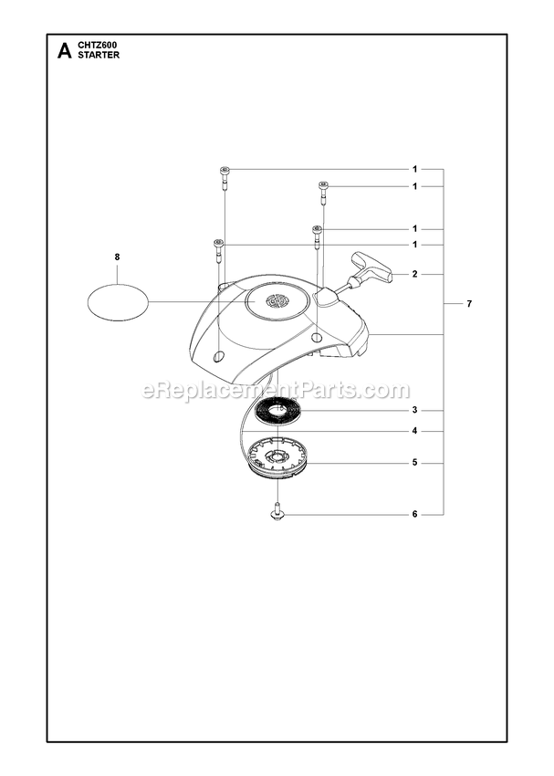Starter Diagram and Parts List for CHTZ600  RedMax Hedge Trimmer
