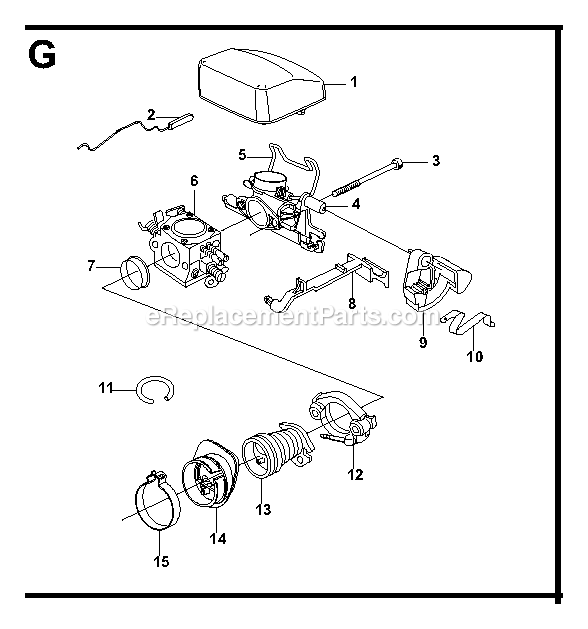 Carburetor And Air Filter Diagram and Parts List for G5300 000001 AND UP RedMax Chainsaw