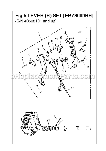 Handle And Controls Diagram and Parts List for EBZ8000RH 40500101 - 50099999 RedMax Leaf Blower / Vacuum