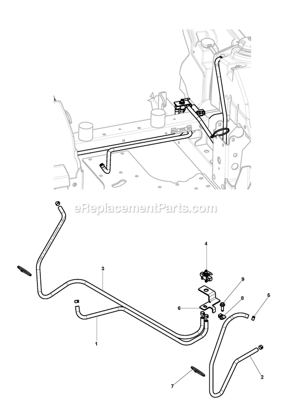 Fuel Line And Valve Diagram and Parts List for CZTE54  RedMax Lawn Tractor