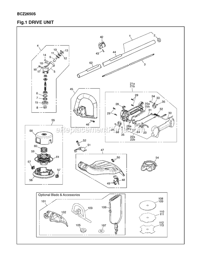 Drive Diagram and Parts List for BCZ2650S (91000101 AND UP)(2012-08) RedMax Edger