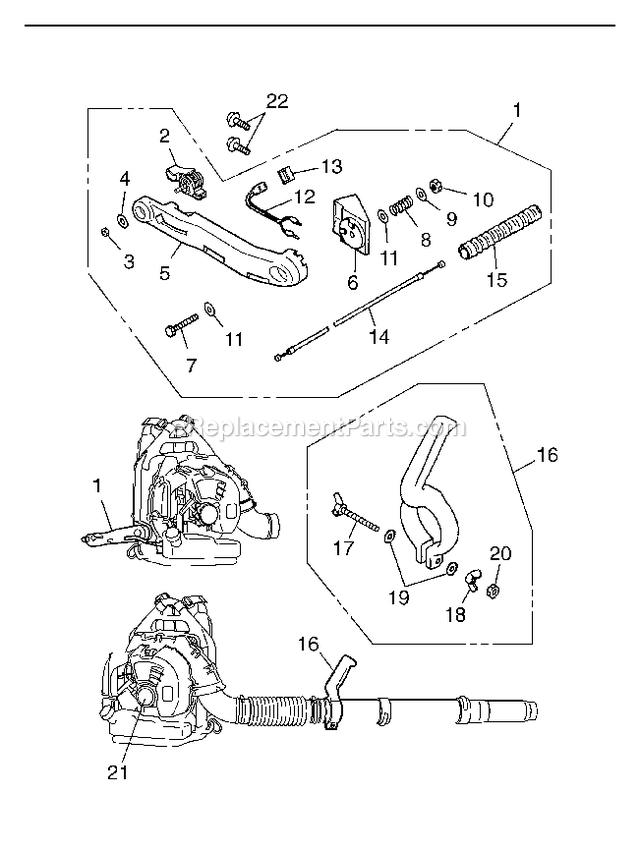 Handle And Controls Diagram and Parts List for EBZ5150 (966358301)(90100101 AND UP) RedMax Leaf Blower / Vacuum