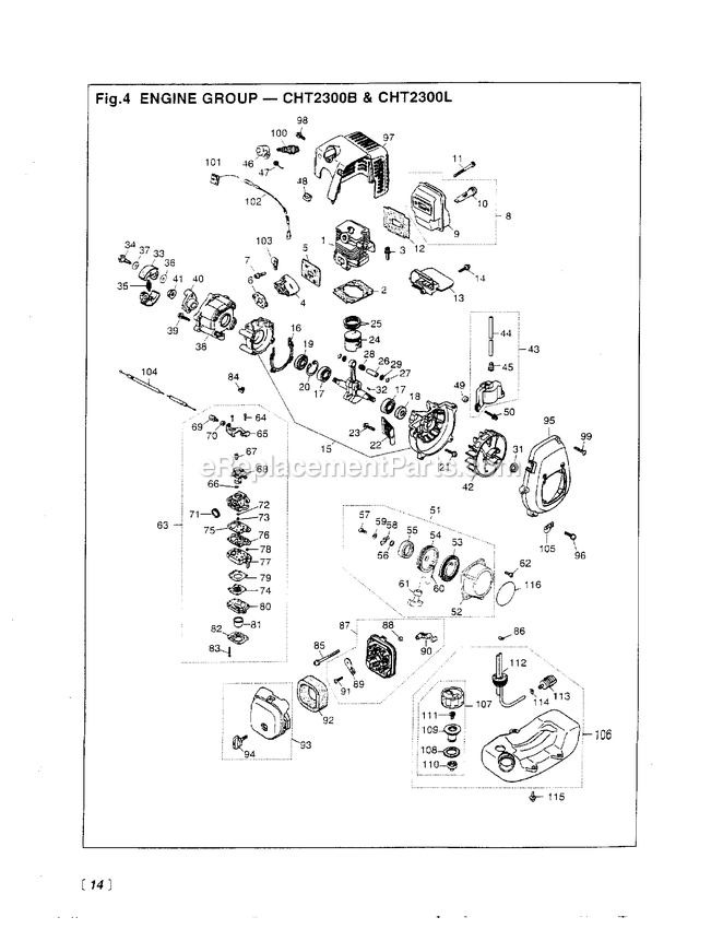 Engine Diagram and Parts List for CHT2300B 503269 - 507004 RedMax Hedge Trimmer