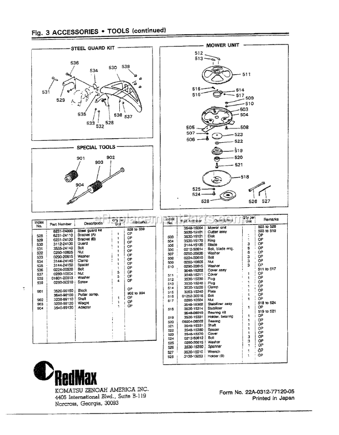 Attachments Diagram and Parts List for BC430DWM 000001 AND UP RedMax Brush Cutter