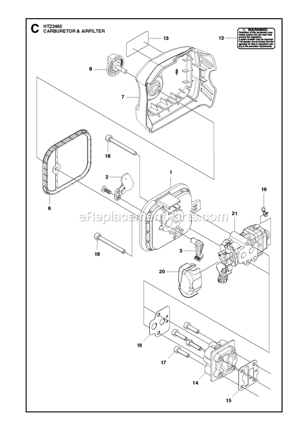 Carburetor And Air Filter Diagram and Parts List for HTZ2460 (967335001)(2018-02) RedMax Hedge Trimmer