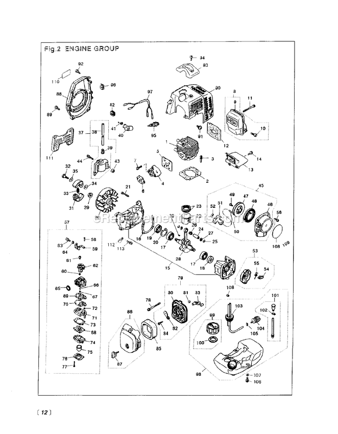 Engine Diagram and Parts List for HE2600 500101 - 600869 RedMax Edger