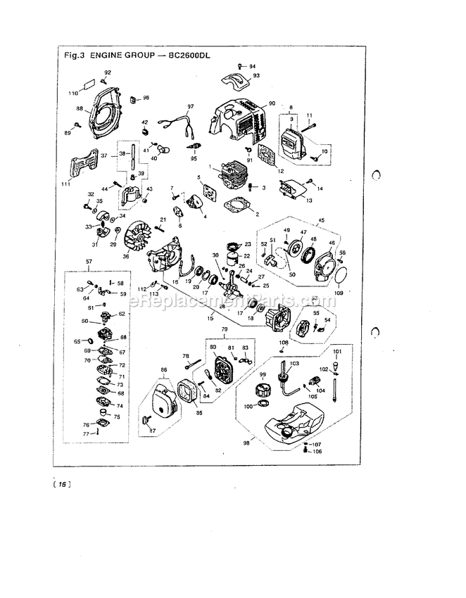 Engine Diagram and Parts List for BC2600DL 500101 - 507669 RedMax Edger