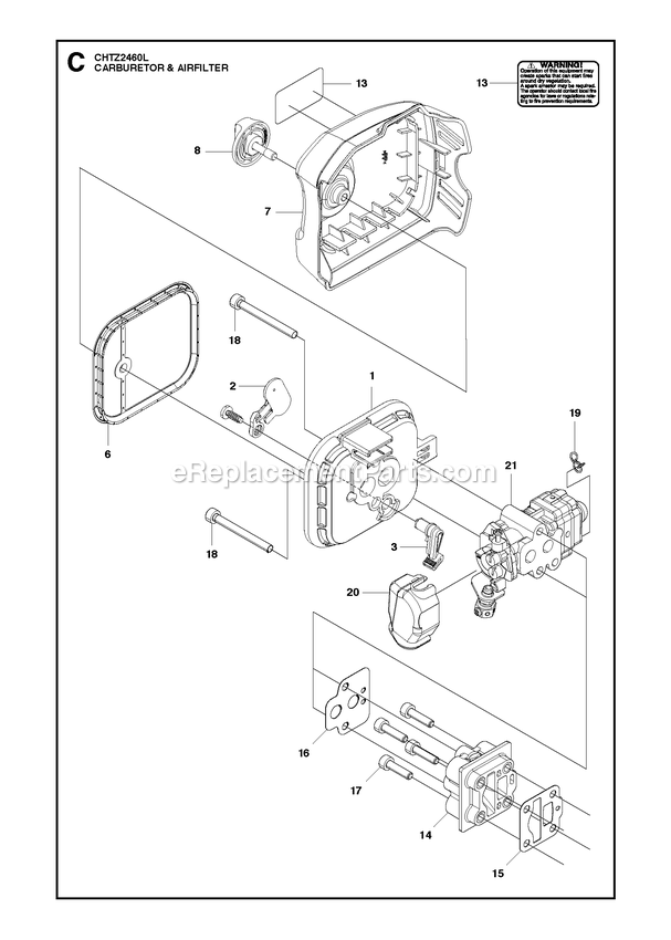 Carburetor And Air Filter Diagram and Parts List for CHTZ2460L (967334901)(2020-03) RedMax Hedge Trimmer