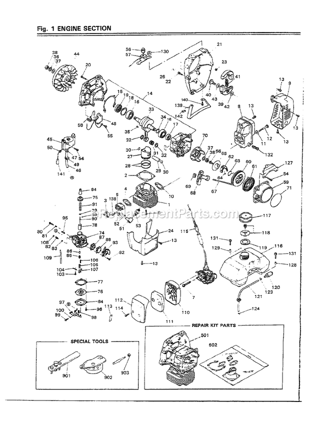 Engine Diagram and Parts List for BC430DWM 000001 AND UP RedMax Brush Cutter