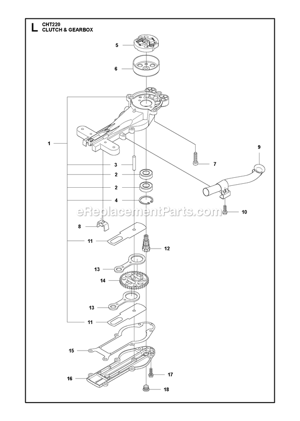Gear Case Diagram and Parts List for CHT220 966712801 RedMax Hedge Trimmer