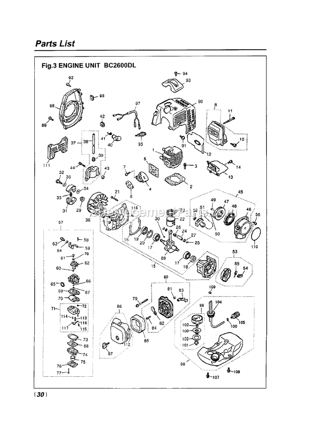 Engine Diagram and Parts List for BC2600DL 978729 AND UP RedMax Edger