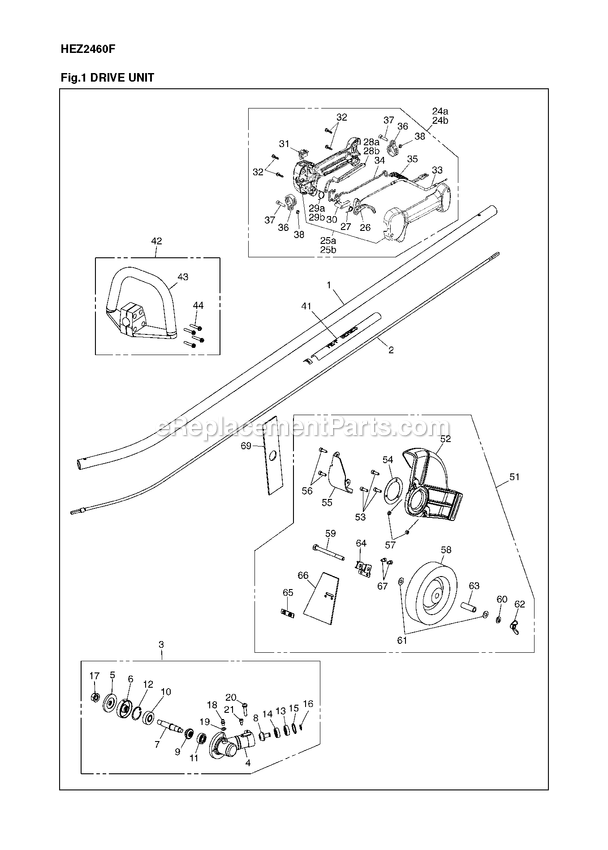 Drive Diagram and Parts List for HEZ2460F (00700101 AND UP)(2012-08) RedMax Edger
