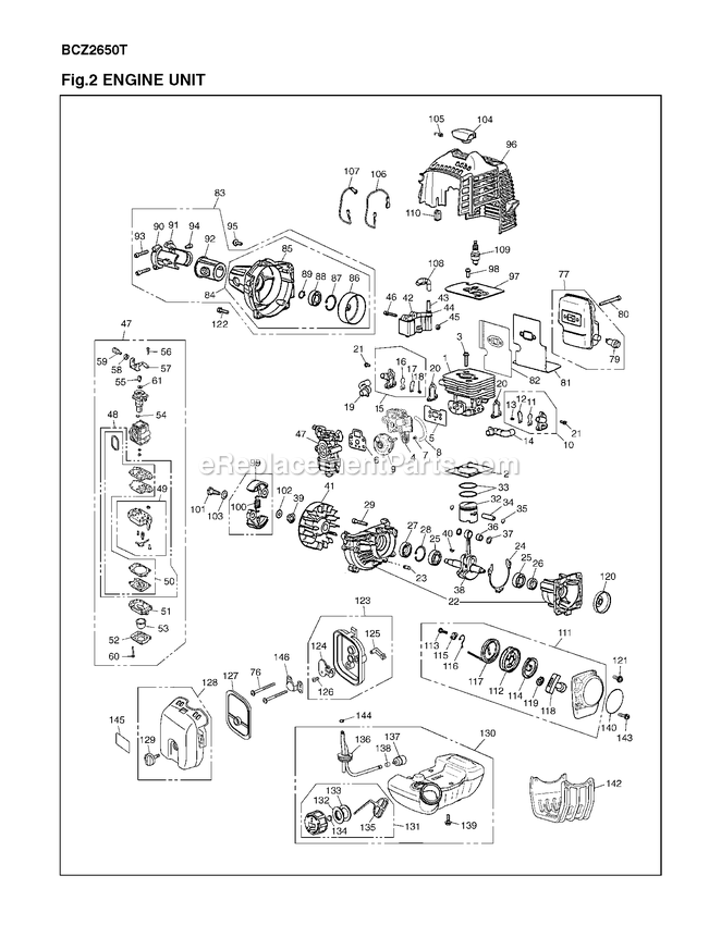 Engine Diagram and Parts List for BCZ2650T 91001001 AND UP RedMax Edger