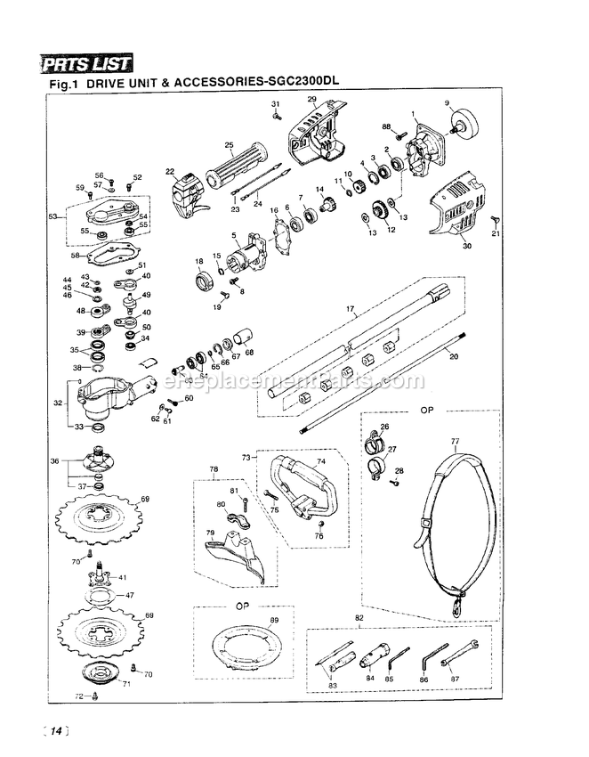 Drive Diagram and Parts List for SGC2300DL 500001 AND UP RedMax Edger