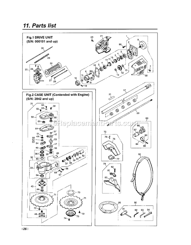 Drive Diagram and Parts List for SGCZ2500S 2842 - 305578 RedMax Edger