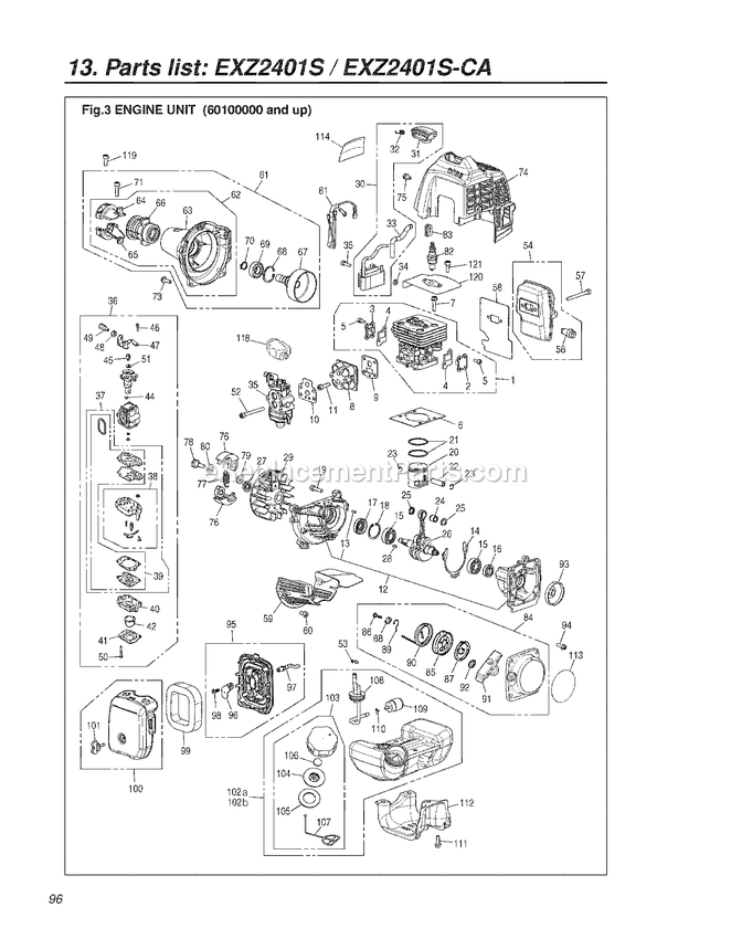 Engine Diagram and Parts List for EXZ2401SHECA 60100000 AND UP RedMax Edger