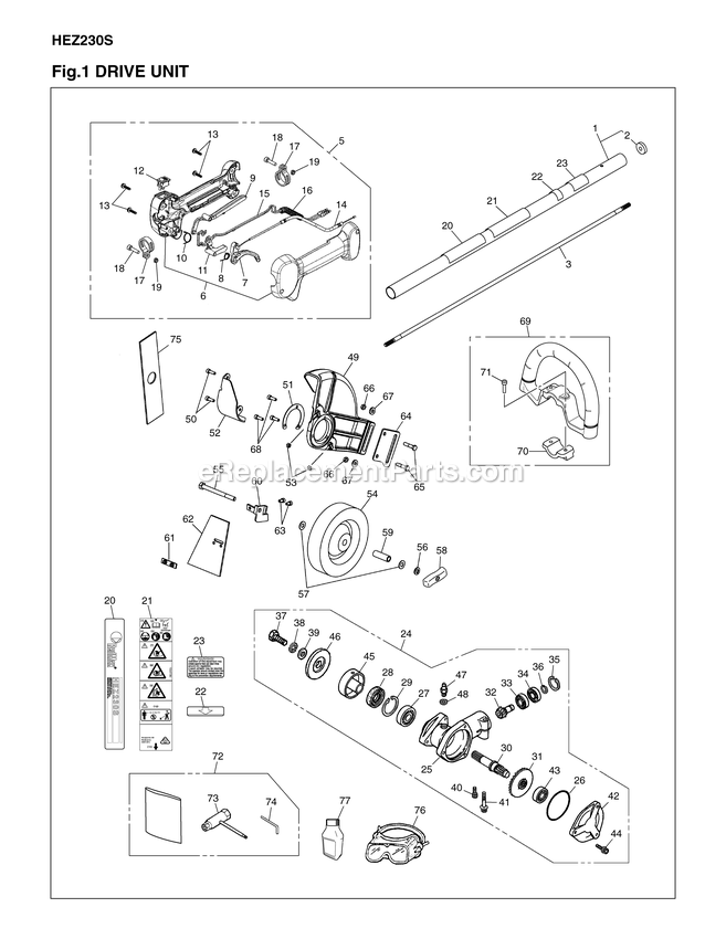 Drive Diagram and Parts List for HEZ230S 2017-03 RedMax Edger