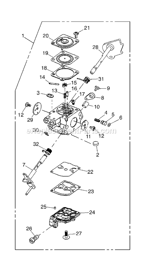 Carburetor Diagram and Parts List for GZ4000 720401 - 60322500 RedMax Chainsaw