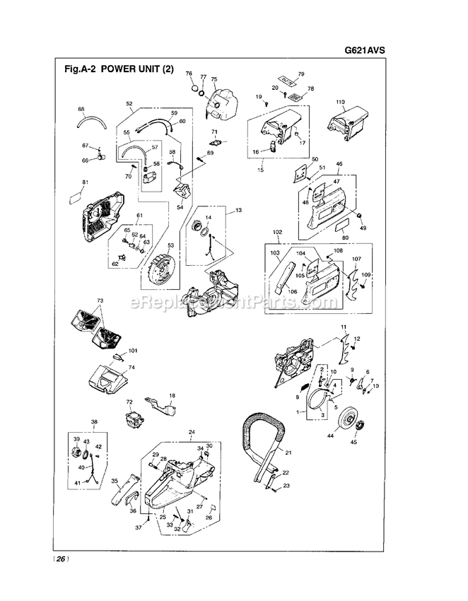 Engine 2 Diagram and Parts List for G621AVS 200101 - 330137 RedMax Chainsaw