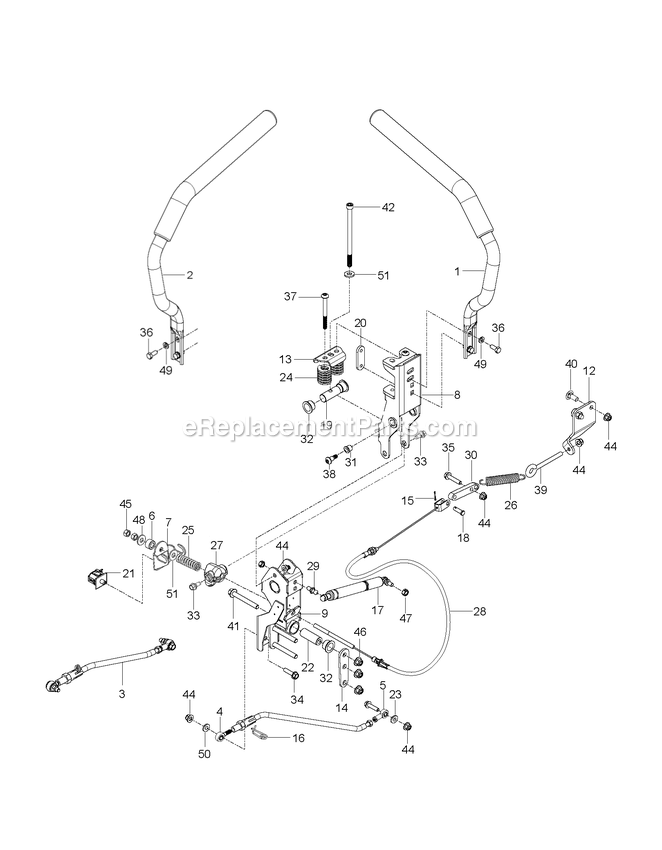 Steering - Controls And Damper Diagram and Parts List for CZT60X  RedMax Lawn Tractor