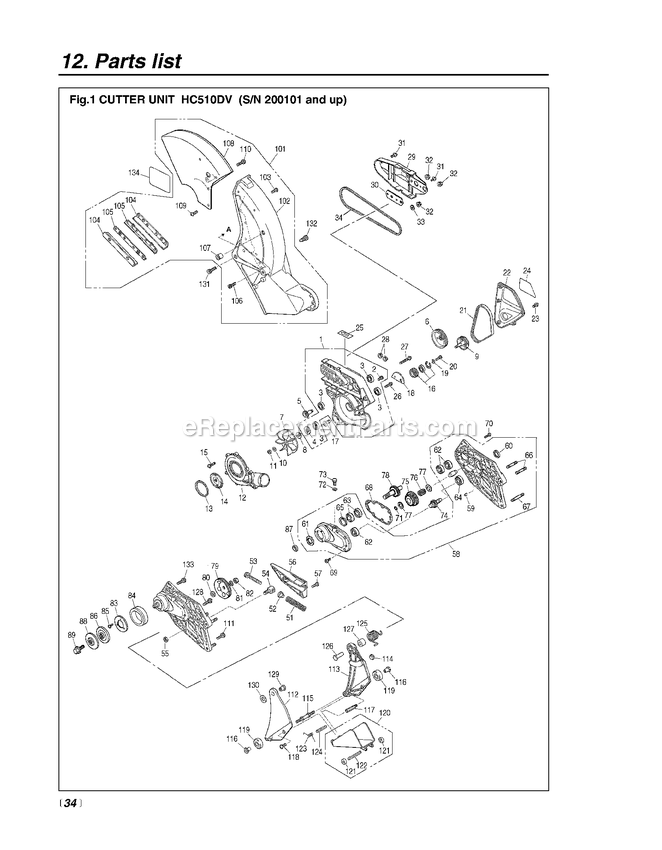 Cutting Equipment Diagram and Parts List for HC510DV 200101 AND UP RedMax Pole Saw