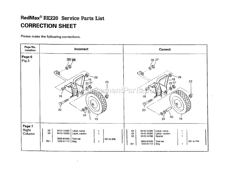 Service Updates Diagram and Parts List for RE220 000001 AND UP RedMax Edger