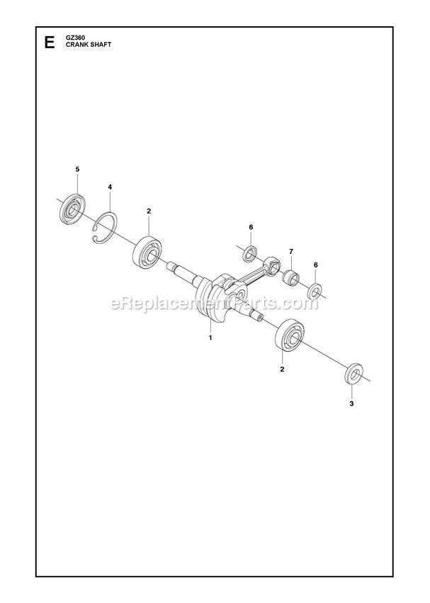 Crankshaft Diagram and Parts List for GZ360  RedMax Chainsaw