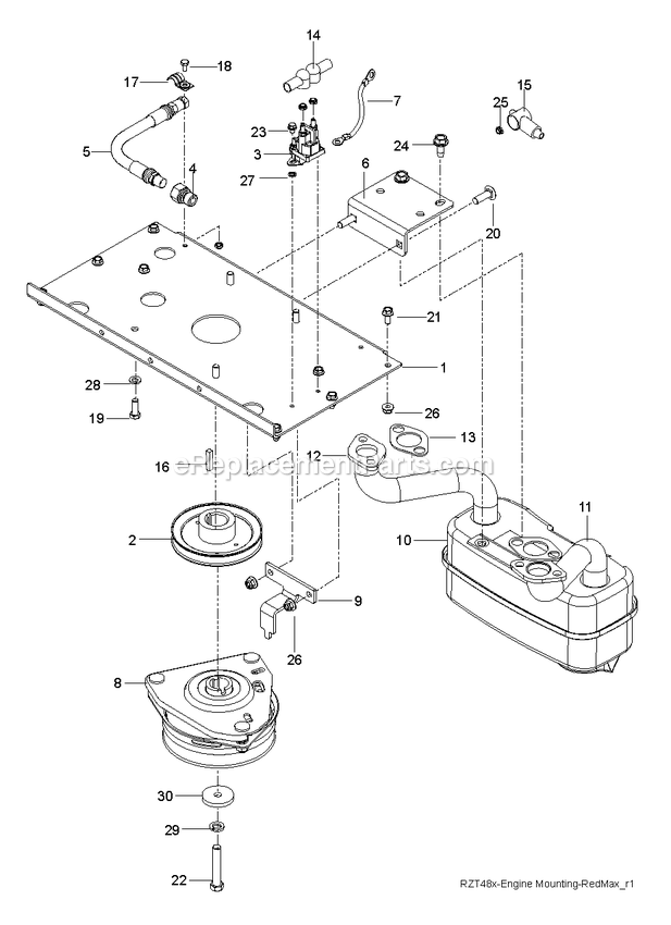 Engine Plate Diagram and Parts List for RZT48X (967671001-00)(2019-02) RedMax Lawn Tractor