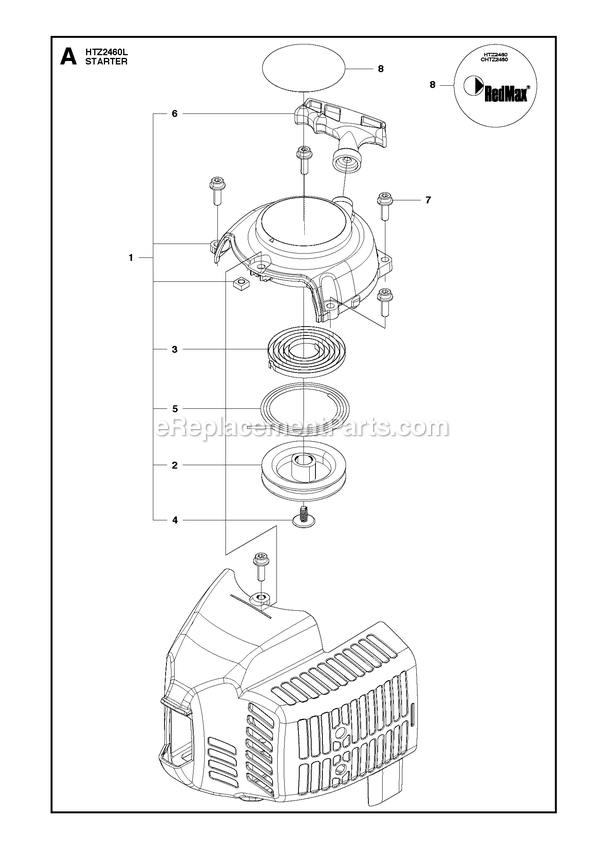 Starter Diagram and Parts List for HTZ2460L (967335101)(2018-02) RedMax Hedge Trimmer