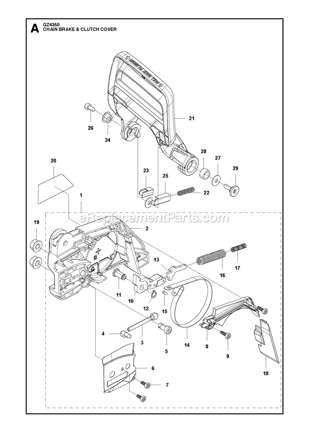 Chain Brake And Clutch Cover Diagram and Parts List for GZ4350  RedMax Chainsaw